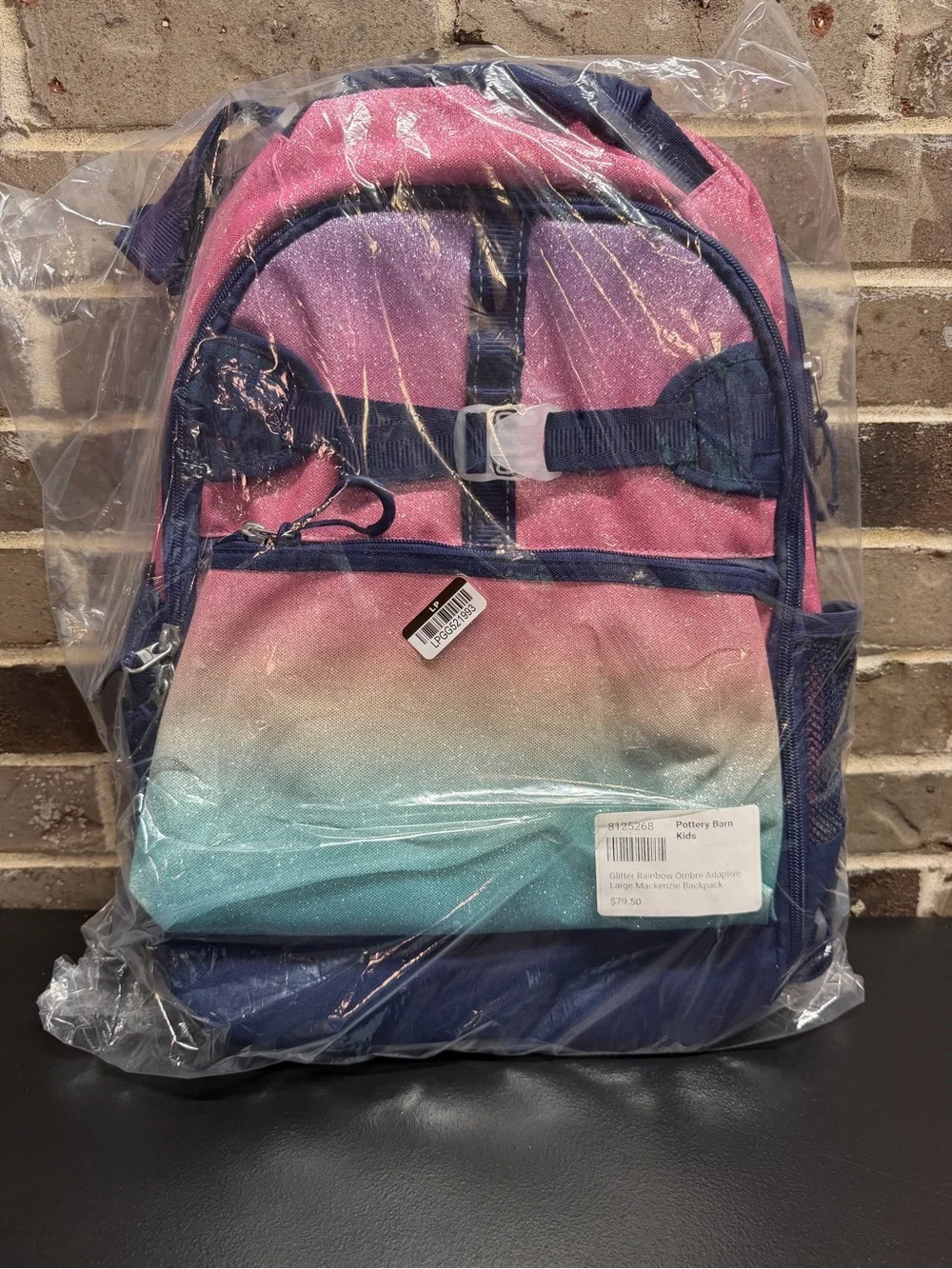 Pottery Barn Kids Mackenzie Rainbow Ombre Sparkle Glitter Adaptive Backpack NEW